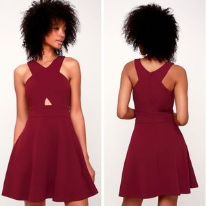Lulus So Sophisticated Burgundy Cutout Dress Small